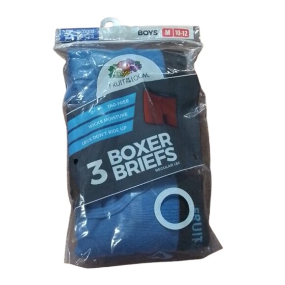 Boy's Fruit of the Loom Boxer Briefs 3 Pack - Assorted Blue - Medium (10/12) - Picture 1 of 2
